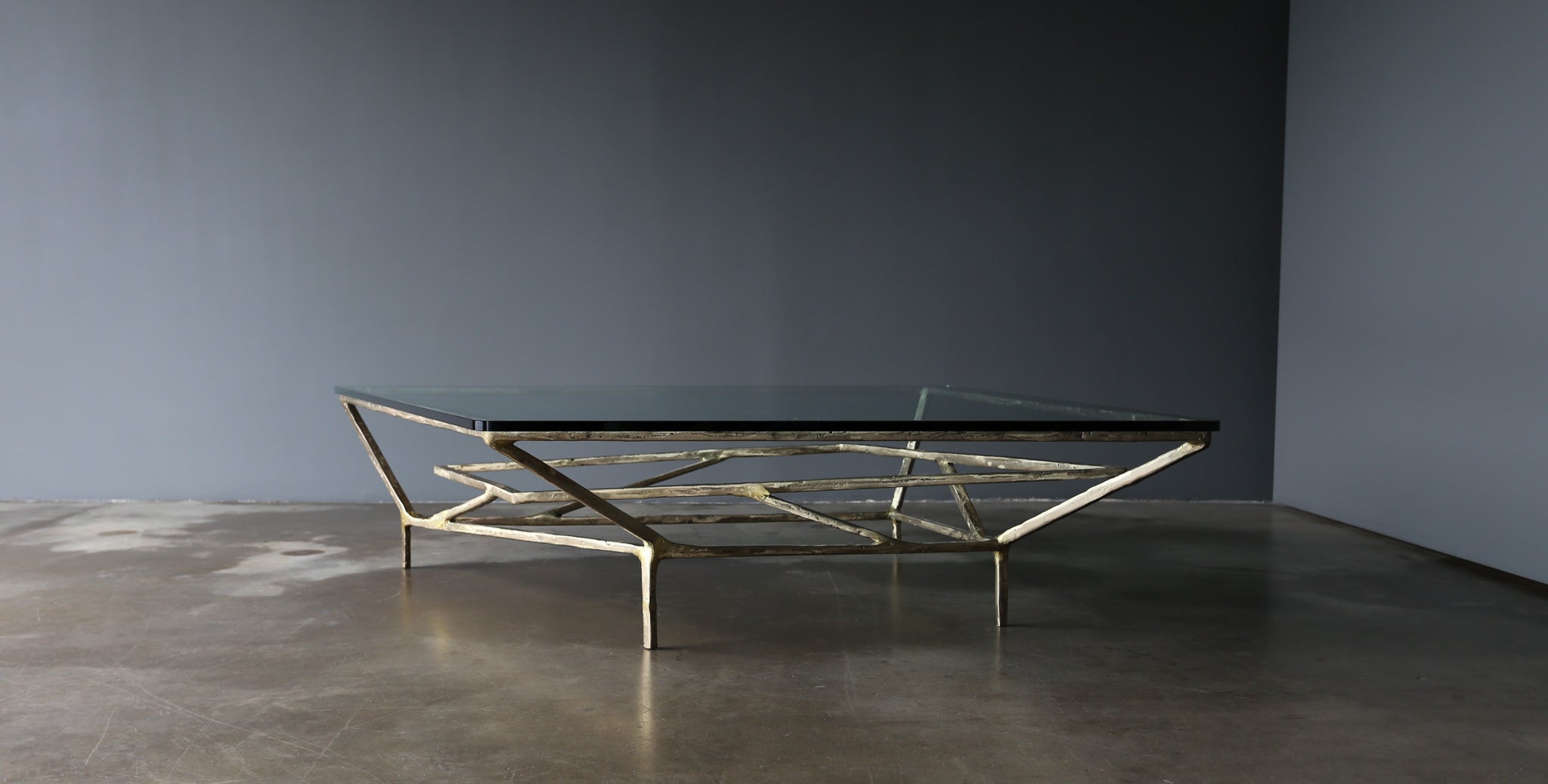 = SOLD = Silas Seandel Signed Large Sculptural Bronze & Glass Coffee Table, c.1985
