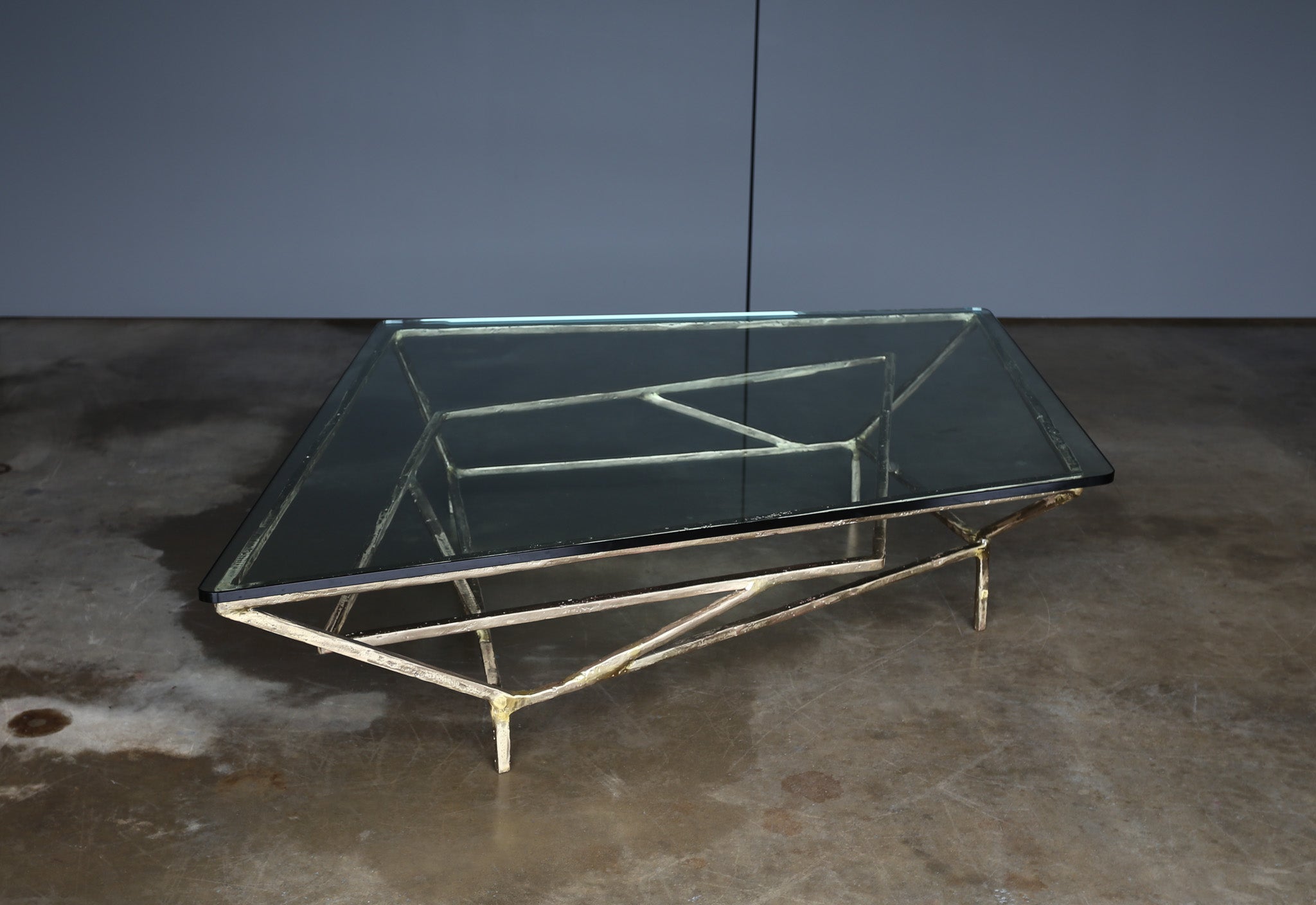 = SOLD = Silas Seandel Signed Large Sculptural Bronze & Glass Coffee Table, c.1985