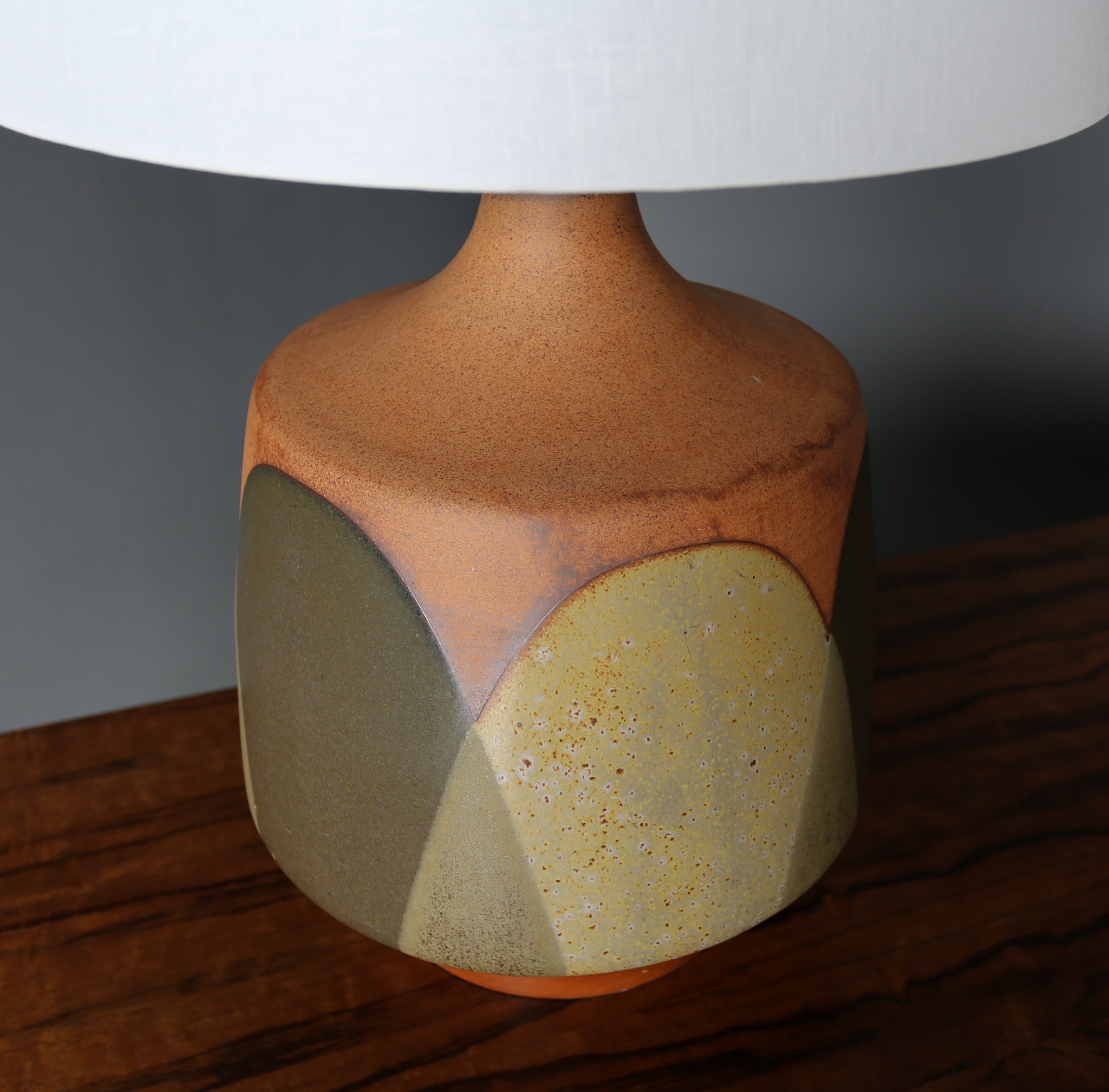 = SOLD = David Cressey Green "Flame Glaze" Ceramic Lamp, circa 1970