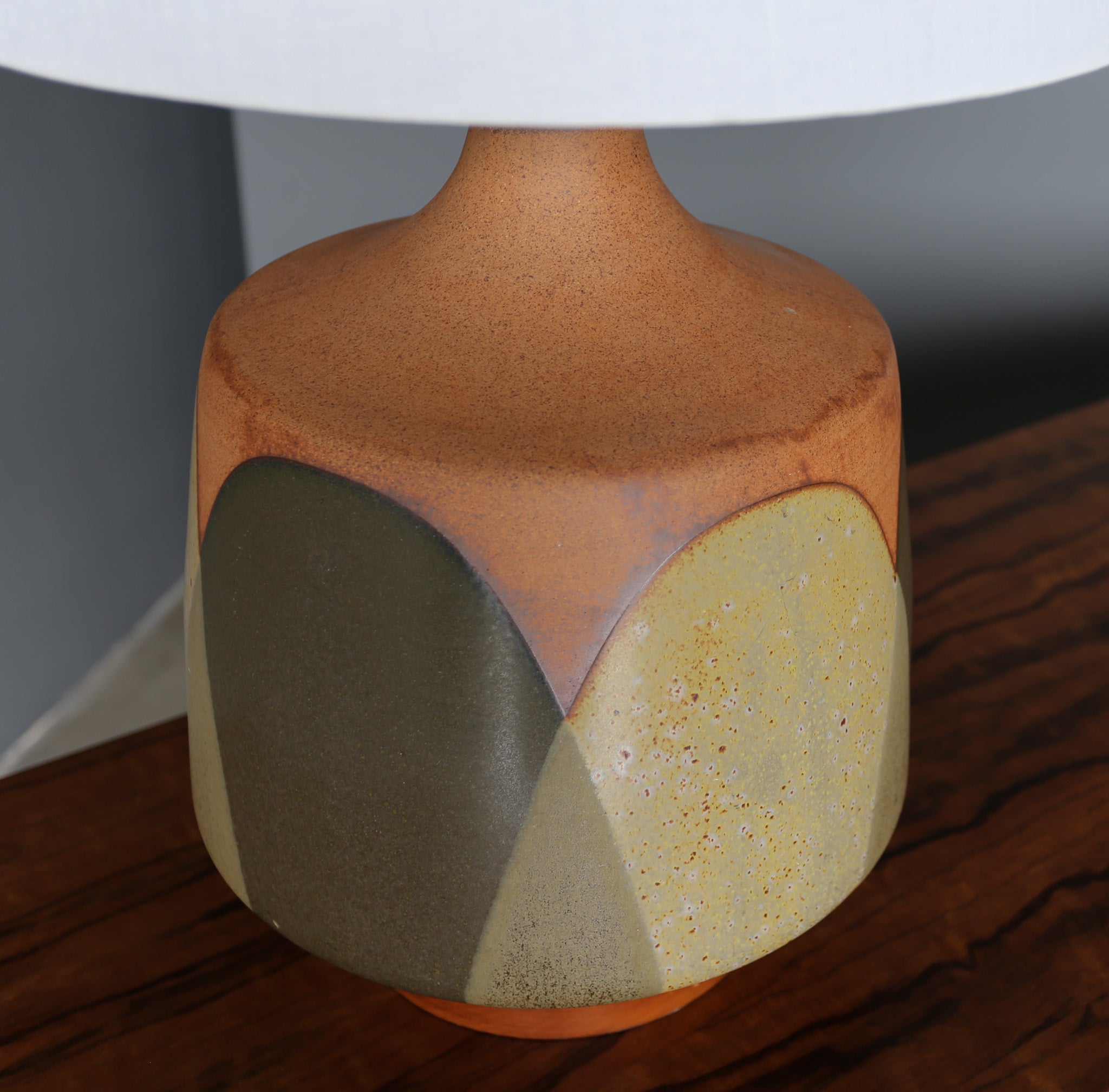 = SOLD = David Cressey Green "Flame Glaze" Ceramic Lamp, circa 1970