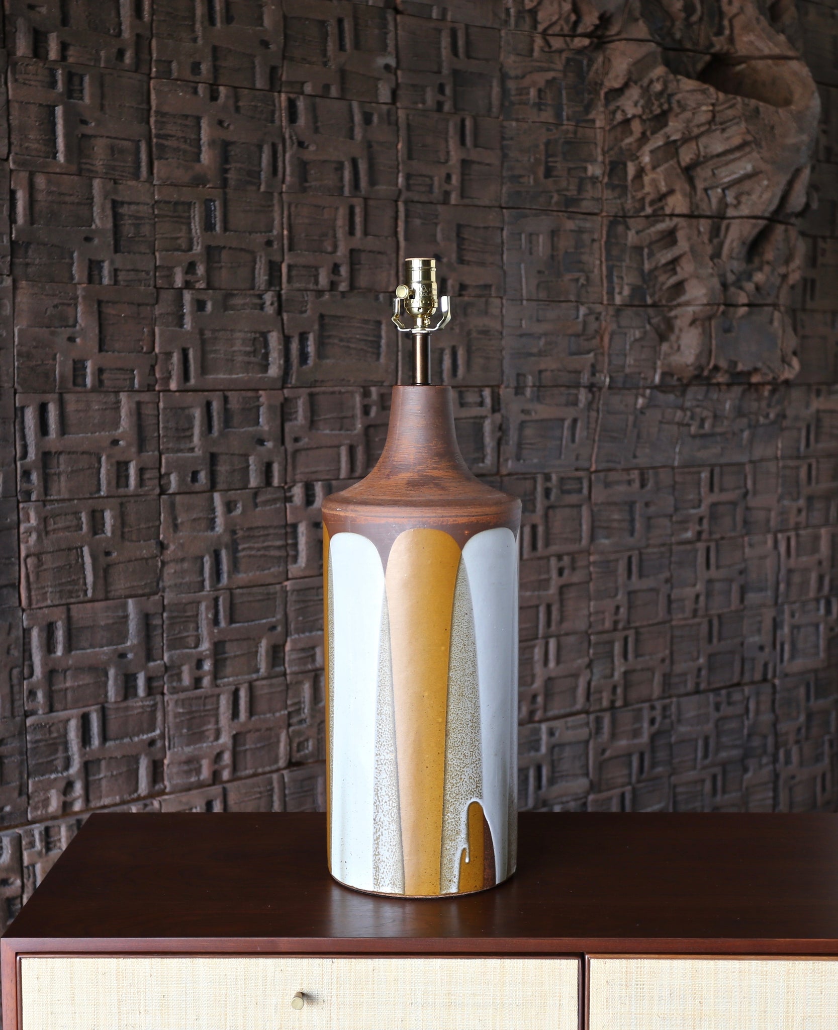 = SOLD = David Cressey Large Scale Pair of "Flame Glaze" Ceramic Lamps, circa 1970