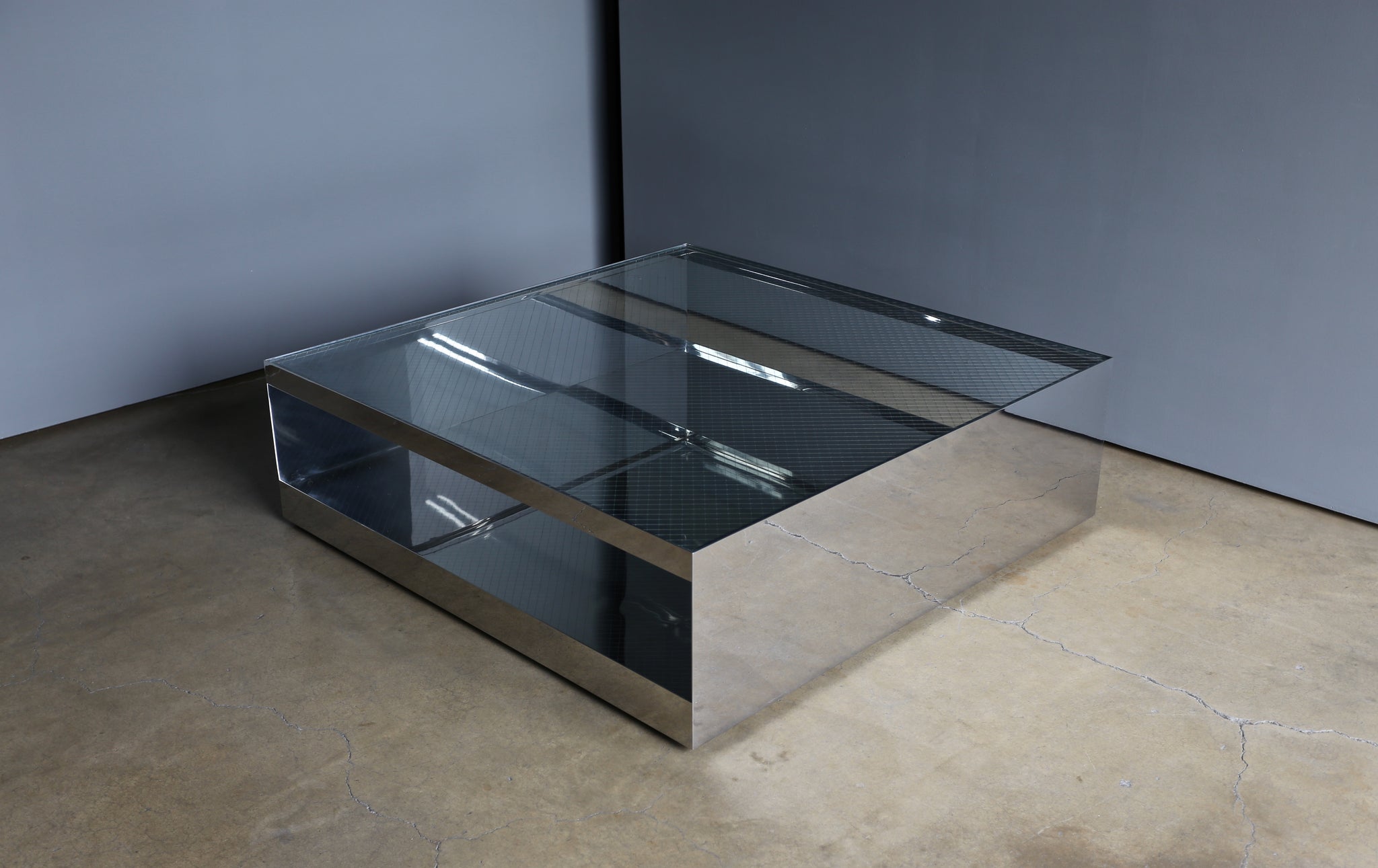 = SOLD = Joe D'urso Polished Stainless Steel Coffee Table for Knoll circa 1981