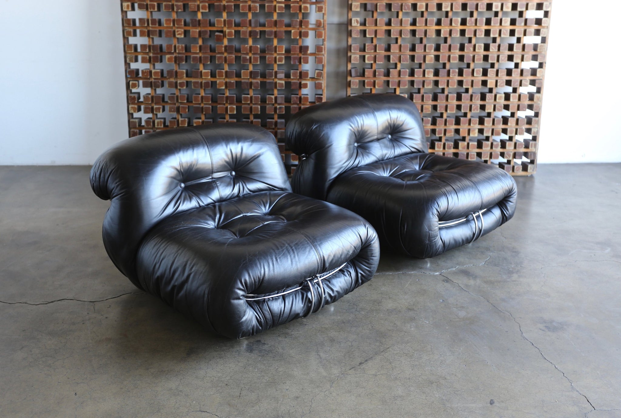 = SOLD = Afra & Tobia Scarpa Soriana Lounge Chairs & Ottoman for Cassina Circa 1975