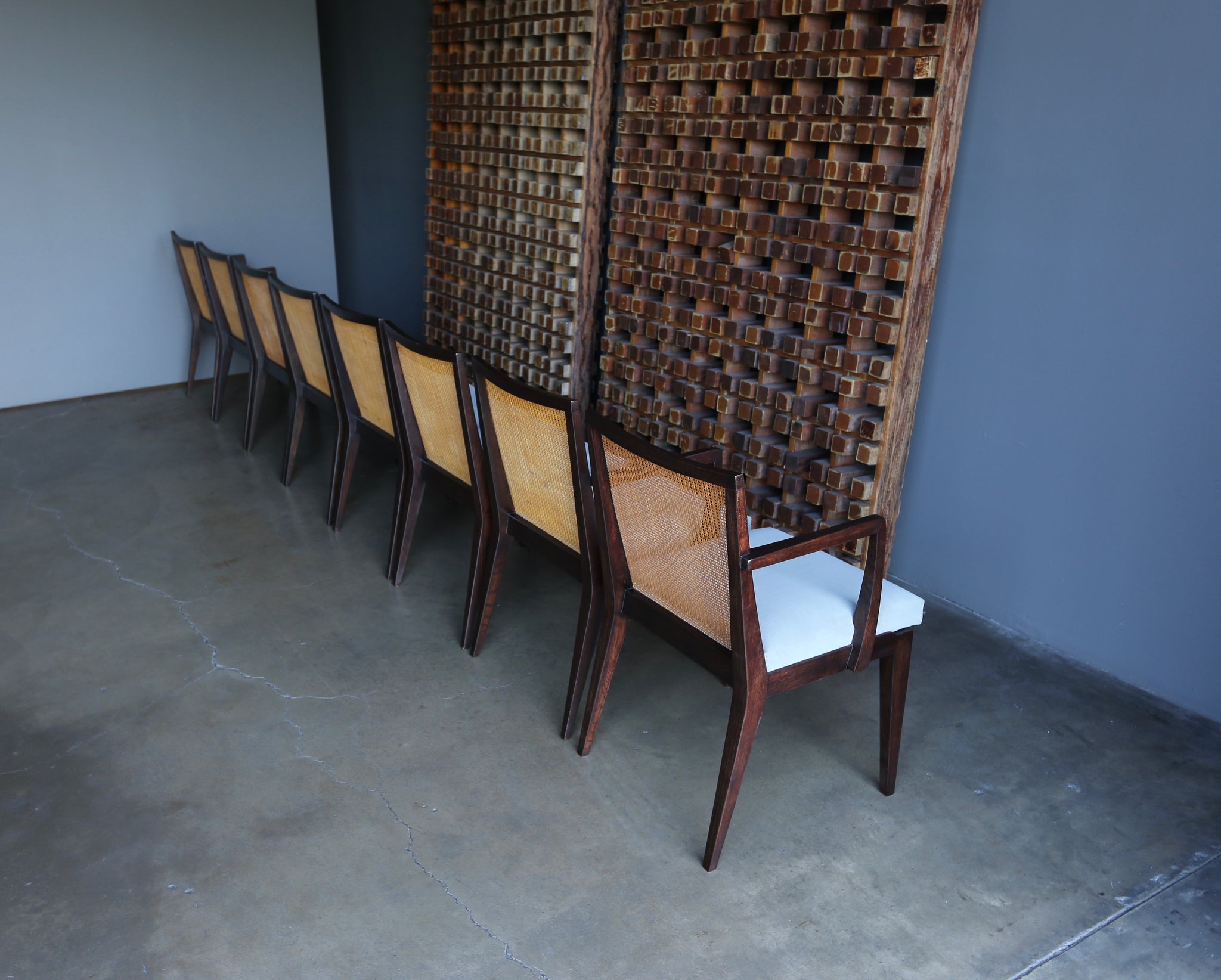 = SOLD = Edward Wormley Set of Eight Caned Dining Chairs for Dunbar, circa 1955