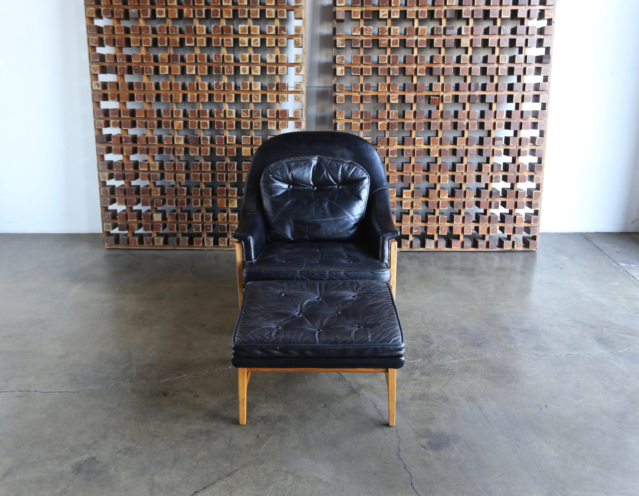 = SOLD = Edward Wormley Leather Lounge Chair and Ottoman for Dunbar, circa 1957
