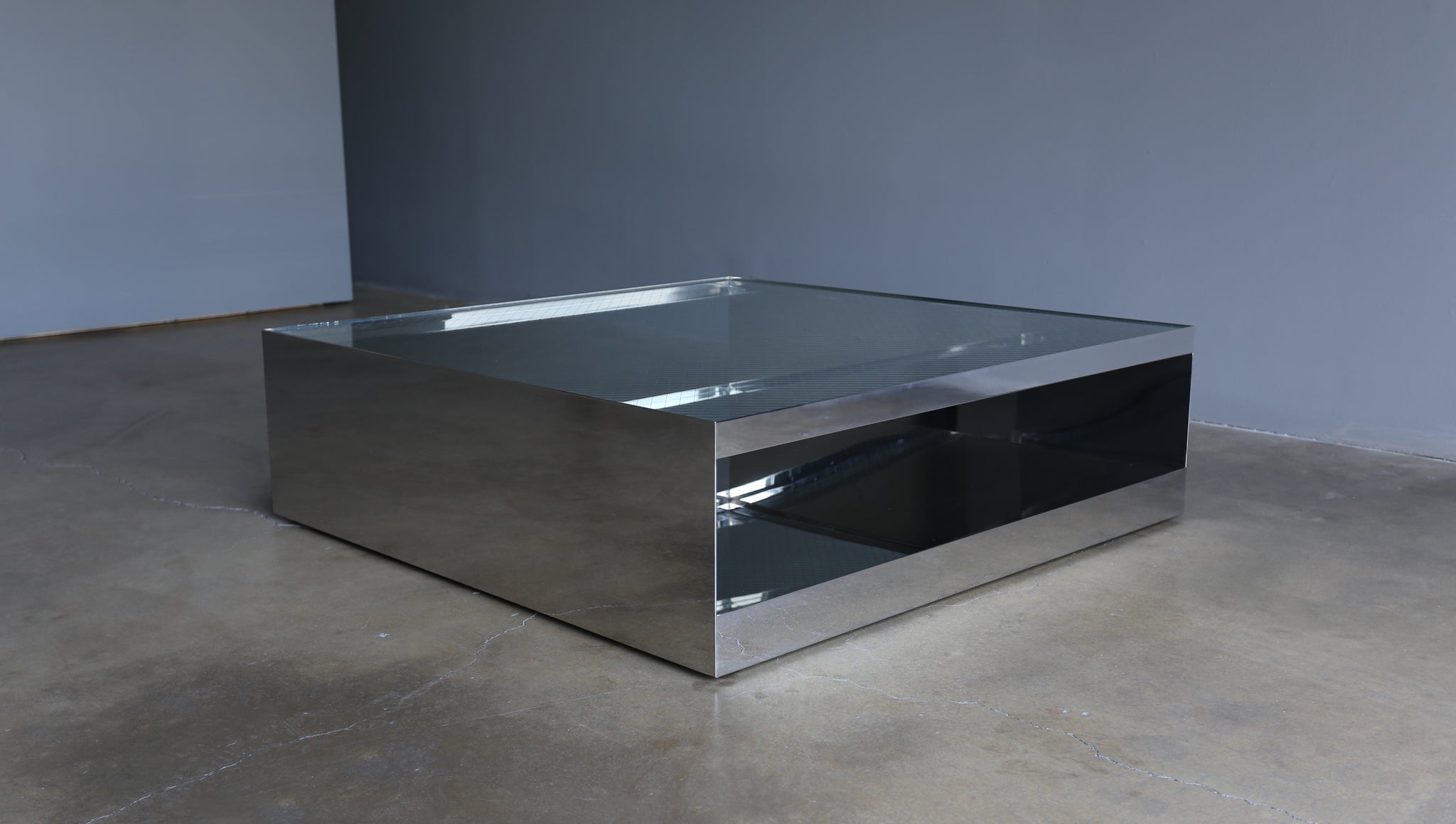 = SOLD = Joe D'urso Polished Stainless Steel Coffee Table for Knoll, circa 1981