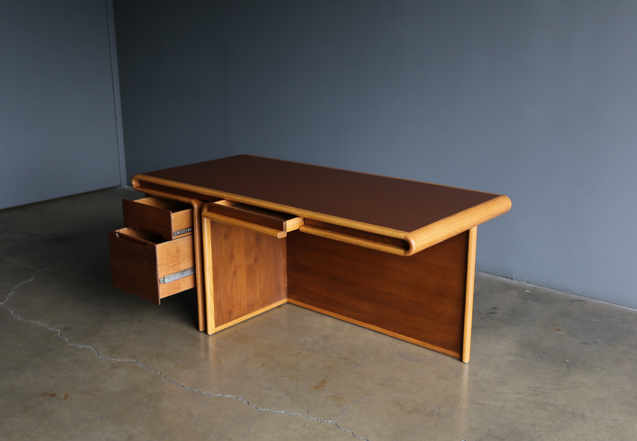 = SOLD = Generation 80 Handcrafted Oak & Walnut Desk, circa 1980