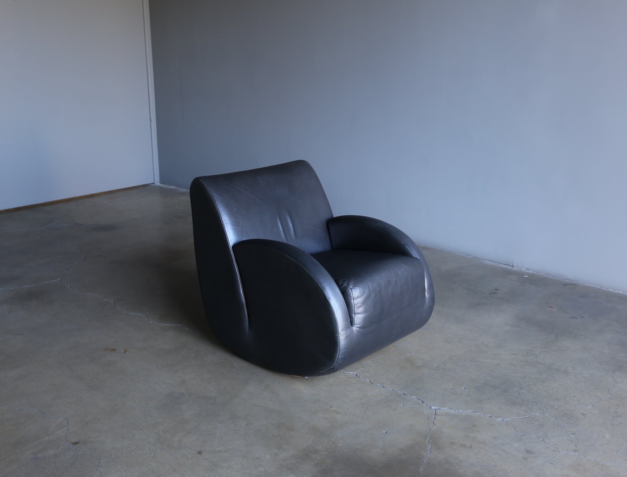 = SOLD = Vladimir Kagan Black Leather "Rock Star" Rocking Chair, 1990's