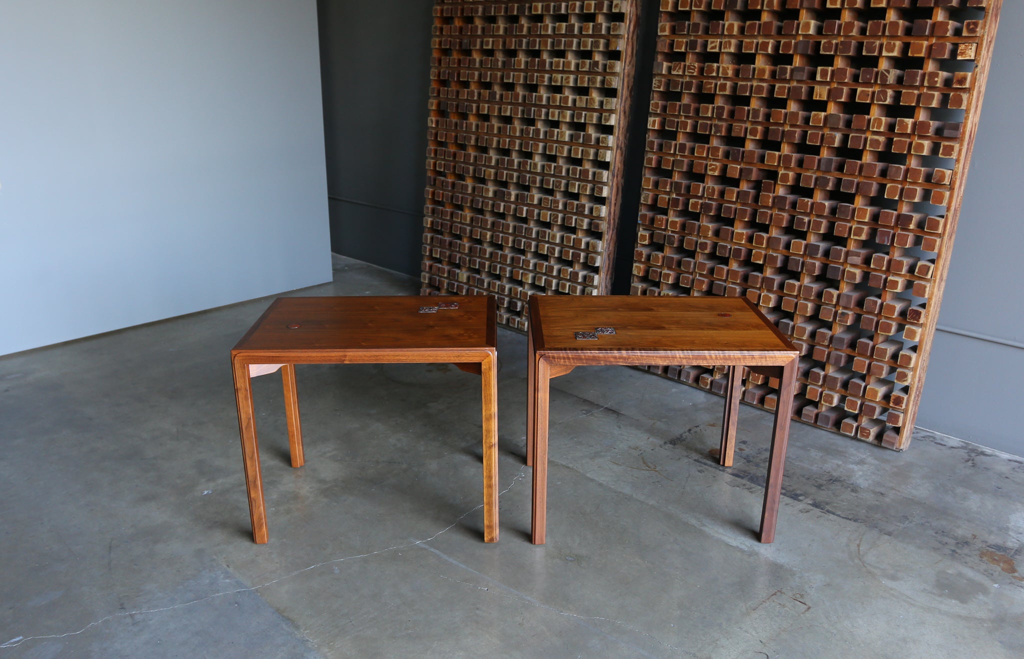 = SOLD = Edward Wormley Side Tables for Dunbar with Natzler Tiles, circa 1955