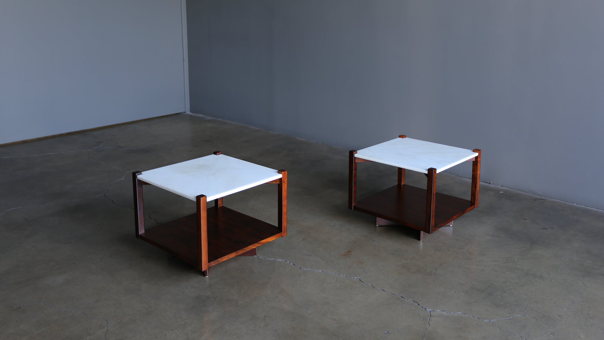 = SOLD = M.L. Magalhães Brazil Rosewood & Marble Side Tables, circa 1960