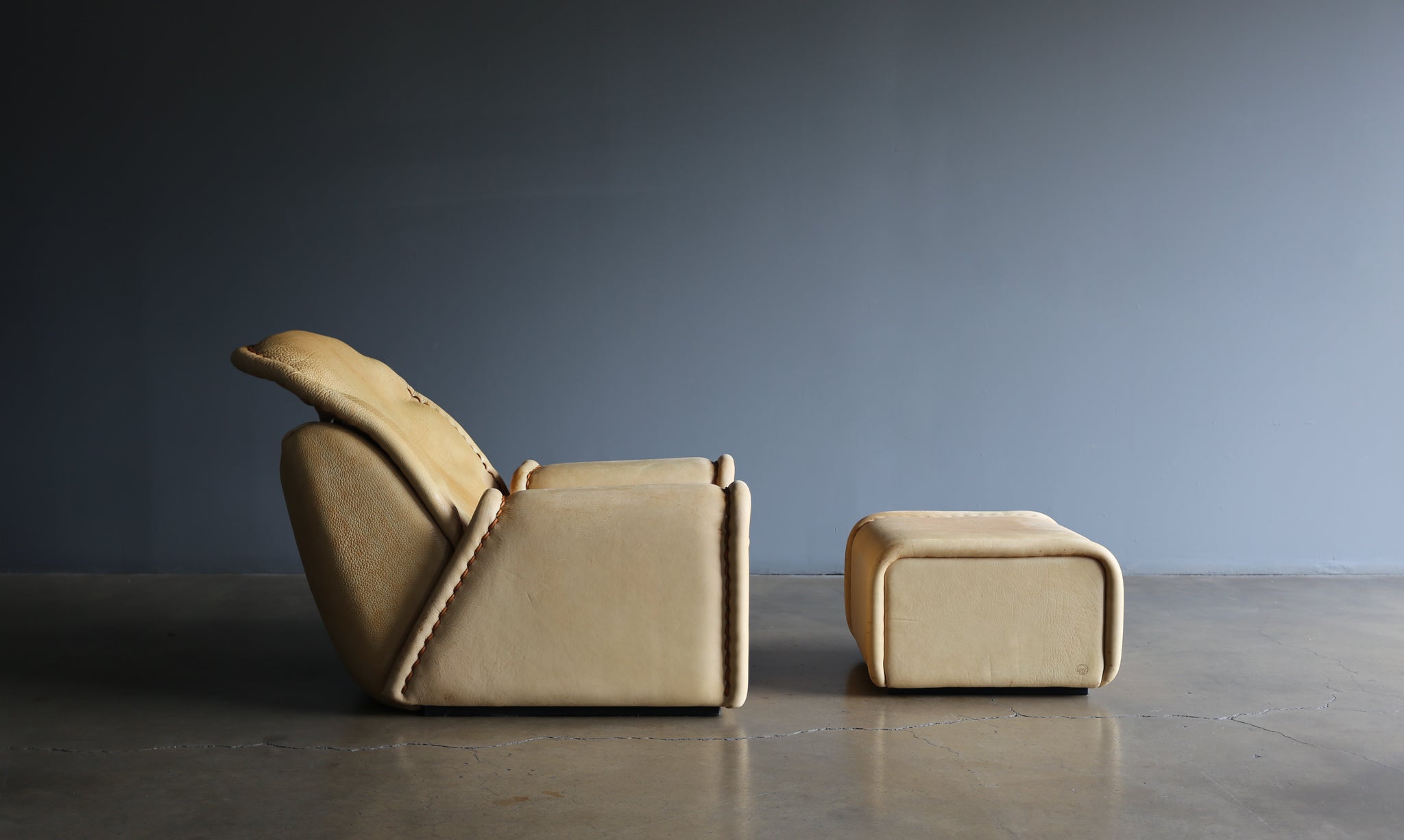 = SOLD = Ernst Lüthy "Sitting Bull" Lounge Chair and Ottoman for De Sede, 1982