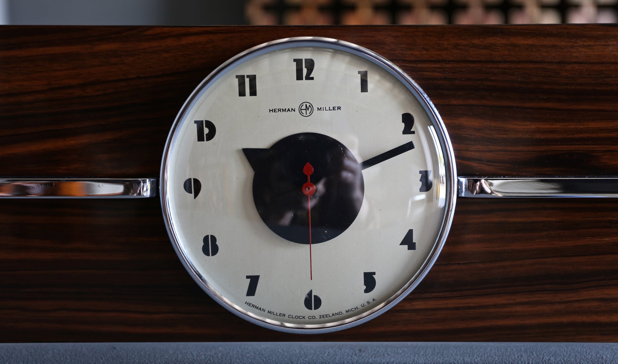 = SOLD = Gilbert Rohde Macassar Ebony Table Clock, No. 6366 for Herman Miller, circa 1940