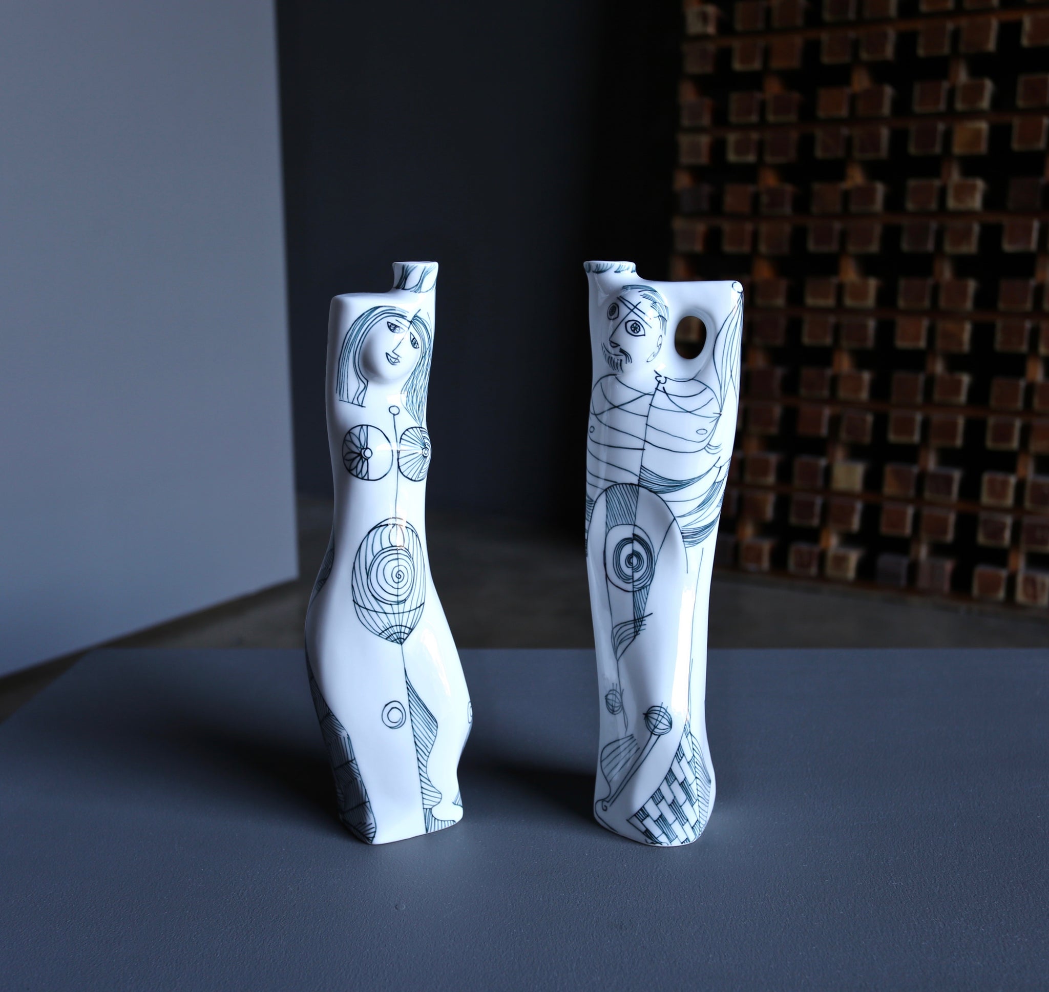 = SOLD = Sargadelos Porcelain Nude Figural Vases circa 1970