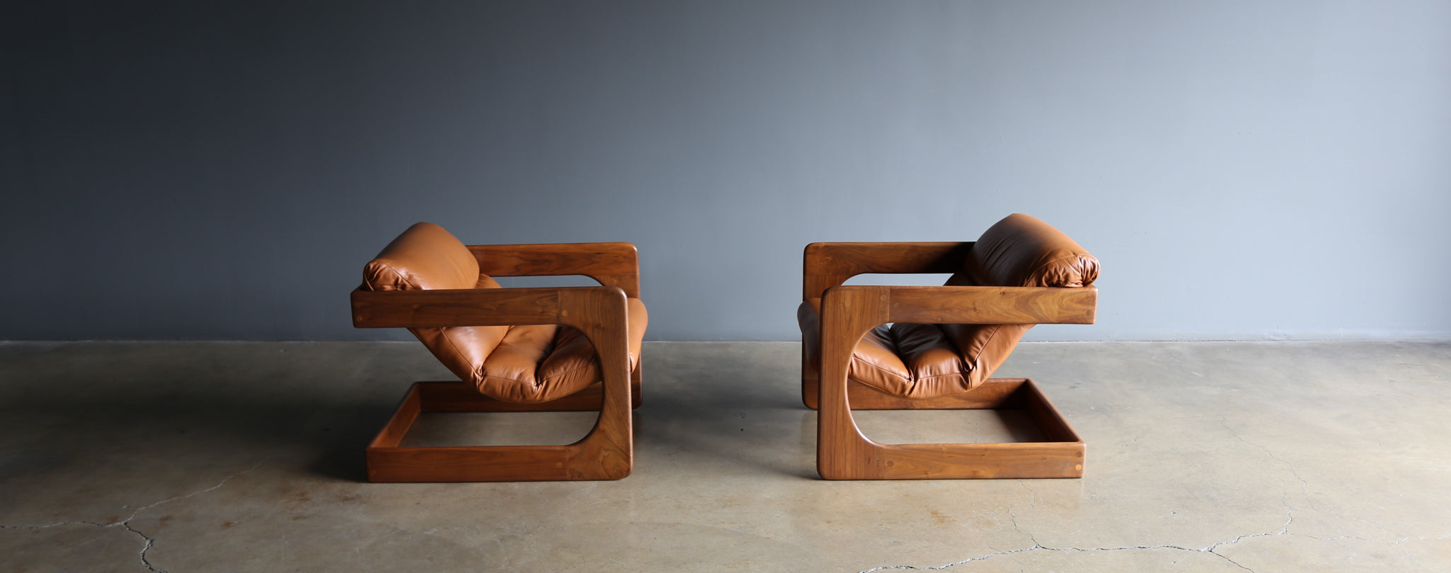 = SOLD = Lou Hodges Walnut & Leather Lounge Chairs for California Design Group, 1970's