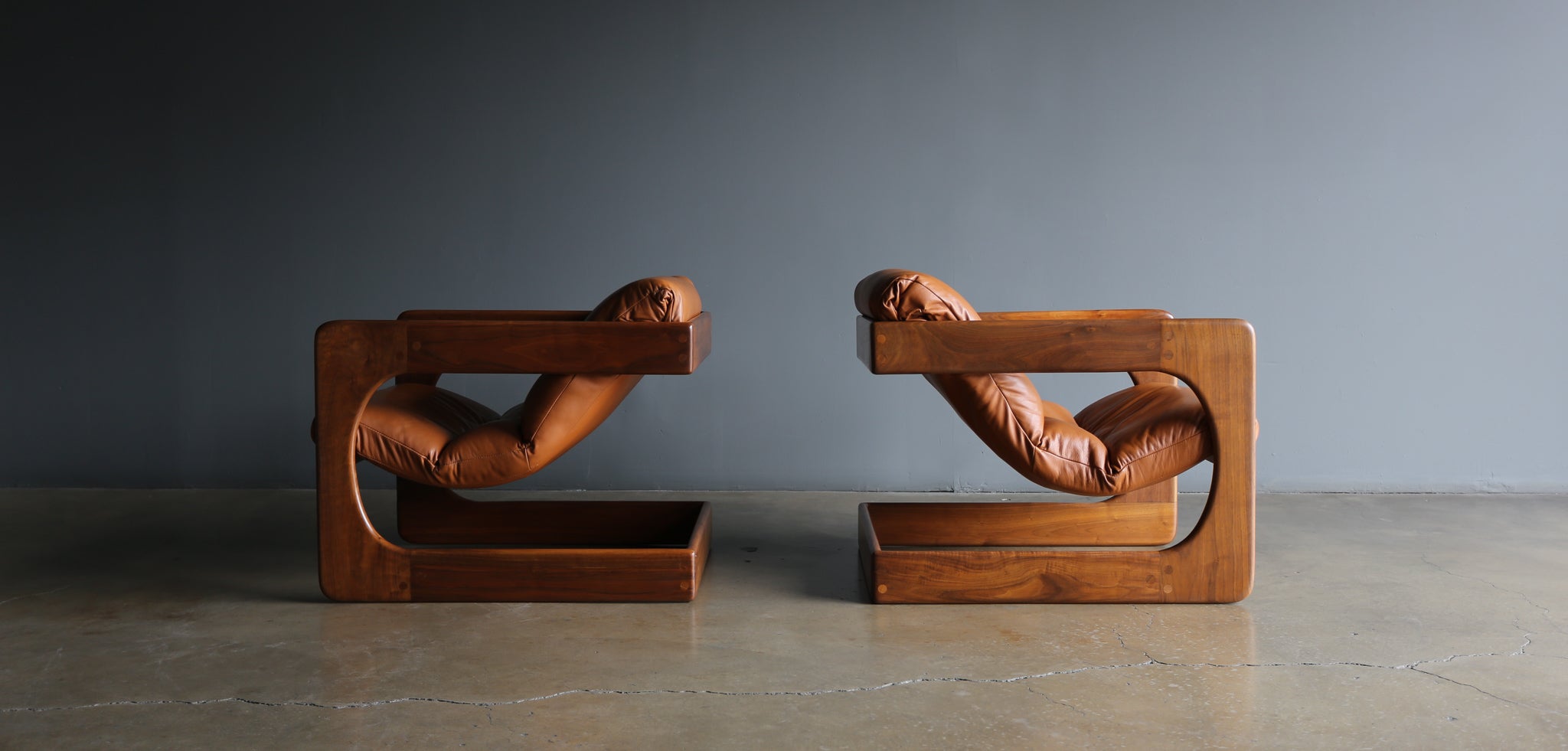 = SOLD = Lou Hodges Walnut & Leather Lounge Chairs for California Design Group, 1970's