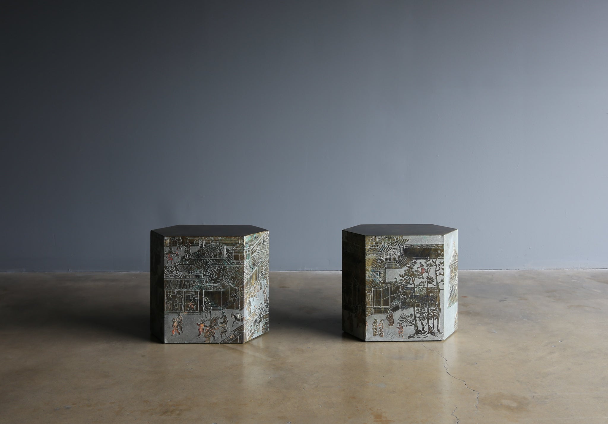 = SOLD = Philip & Kelvin Laverne, Rare Pair of "Chan" Side Tables, circa 1965