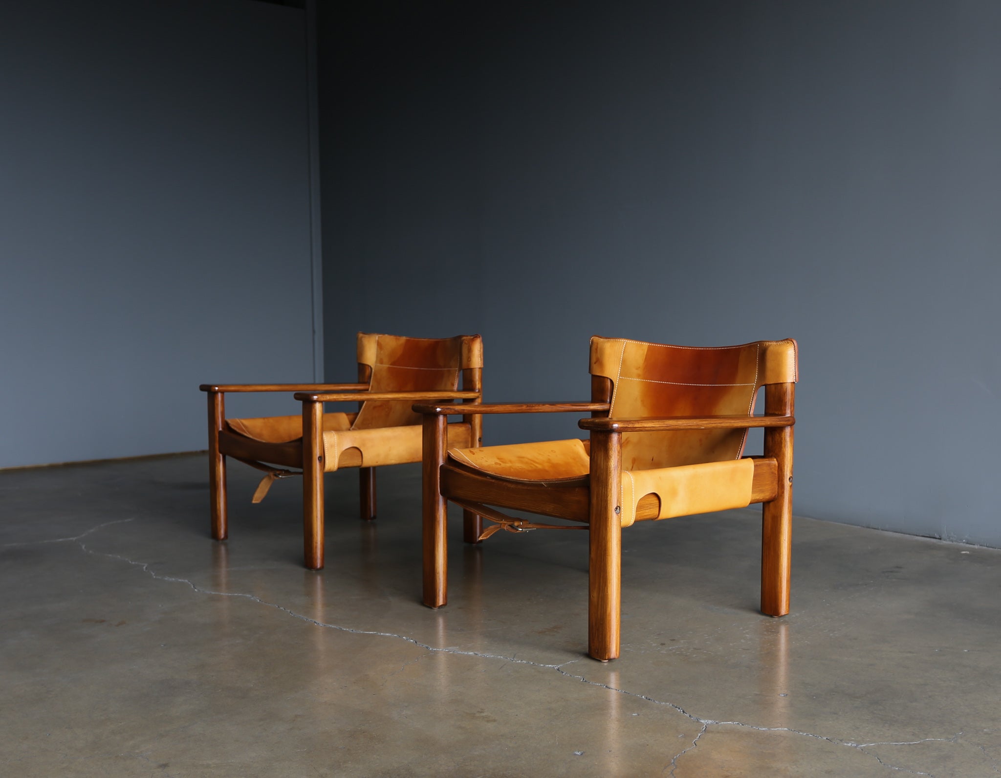 = SOLD = Karin Mobring 'Natura' Saddle Leather & Pine Lounge Chairs for IKEA, circa 1970