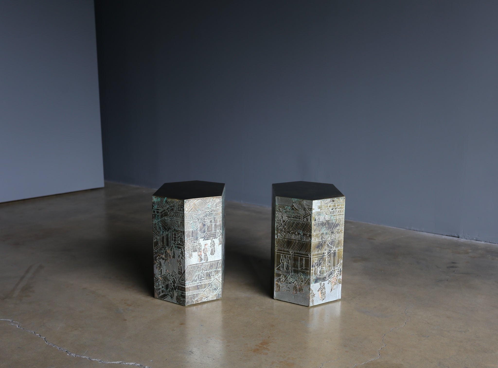 = SOLD = Philip & Kelvin Laverne, Rare Pair of "Chan" Side Tables, circa 1965