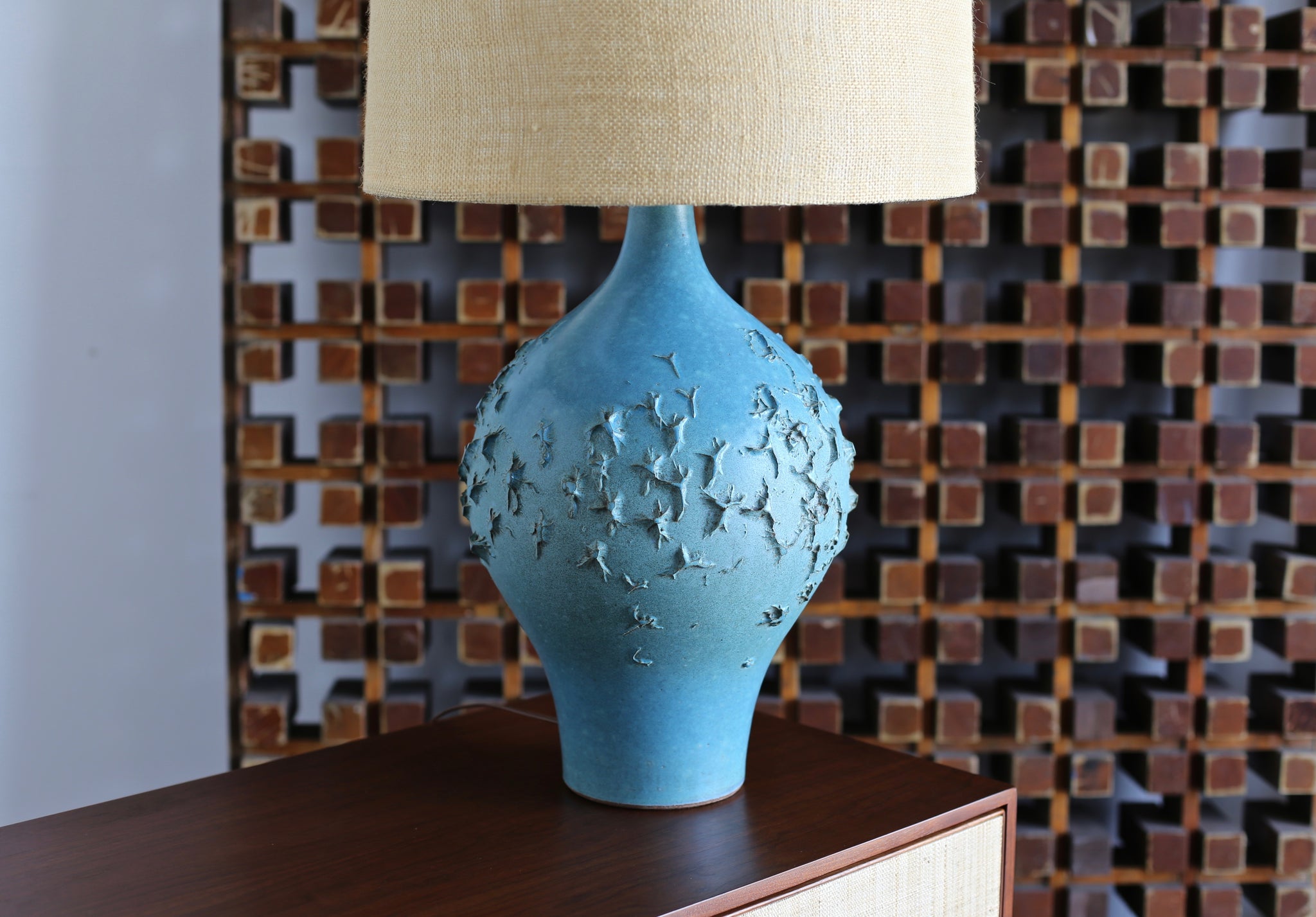 = SOLD = Lee Rosen for Design Technics Blue Ceramic Lamp circa 1960