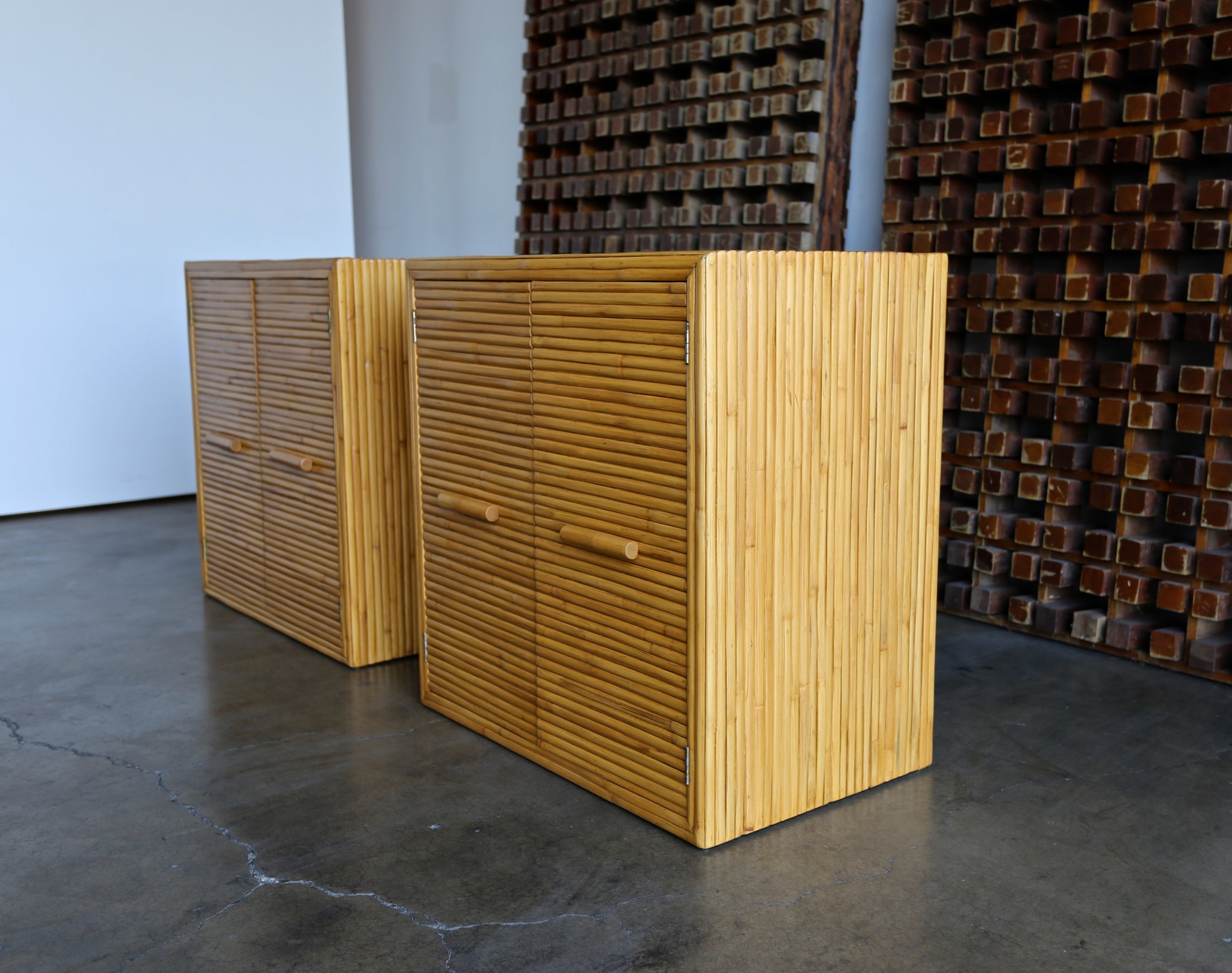 = SOLD = Split Bamboo Cabinets Circa 1970