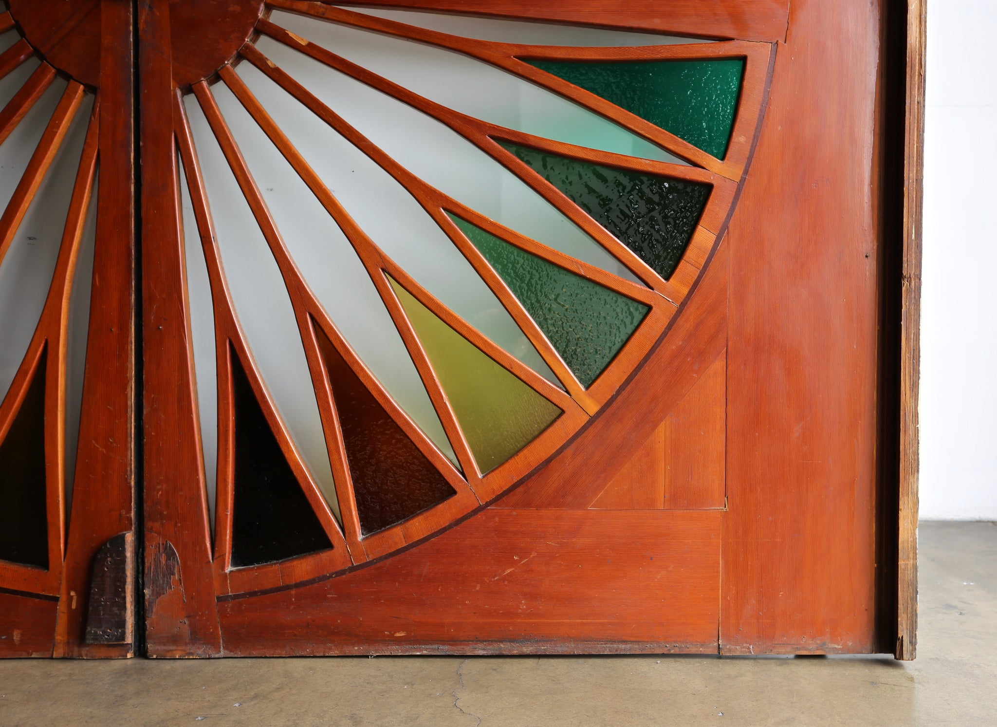 = SOLD = Monumental Stained Glass Sliding Doors, circa 1970