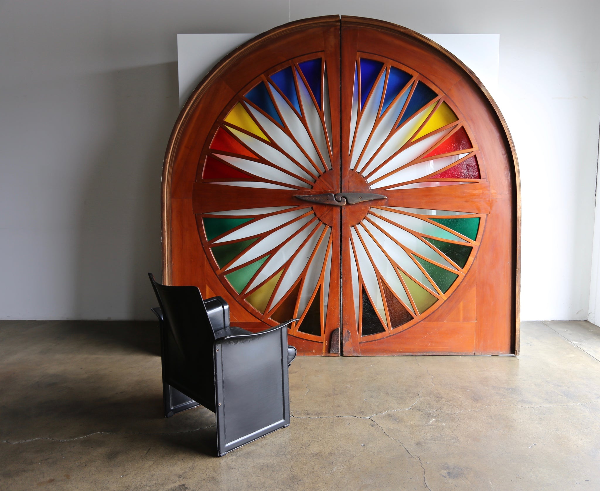 = SOLD = Monumental Stained Glass Sliding Doors, circa 1970