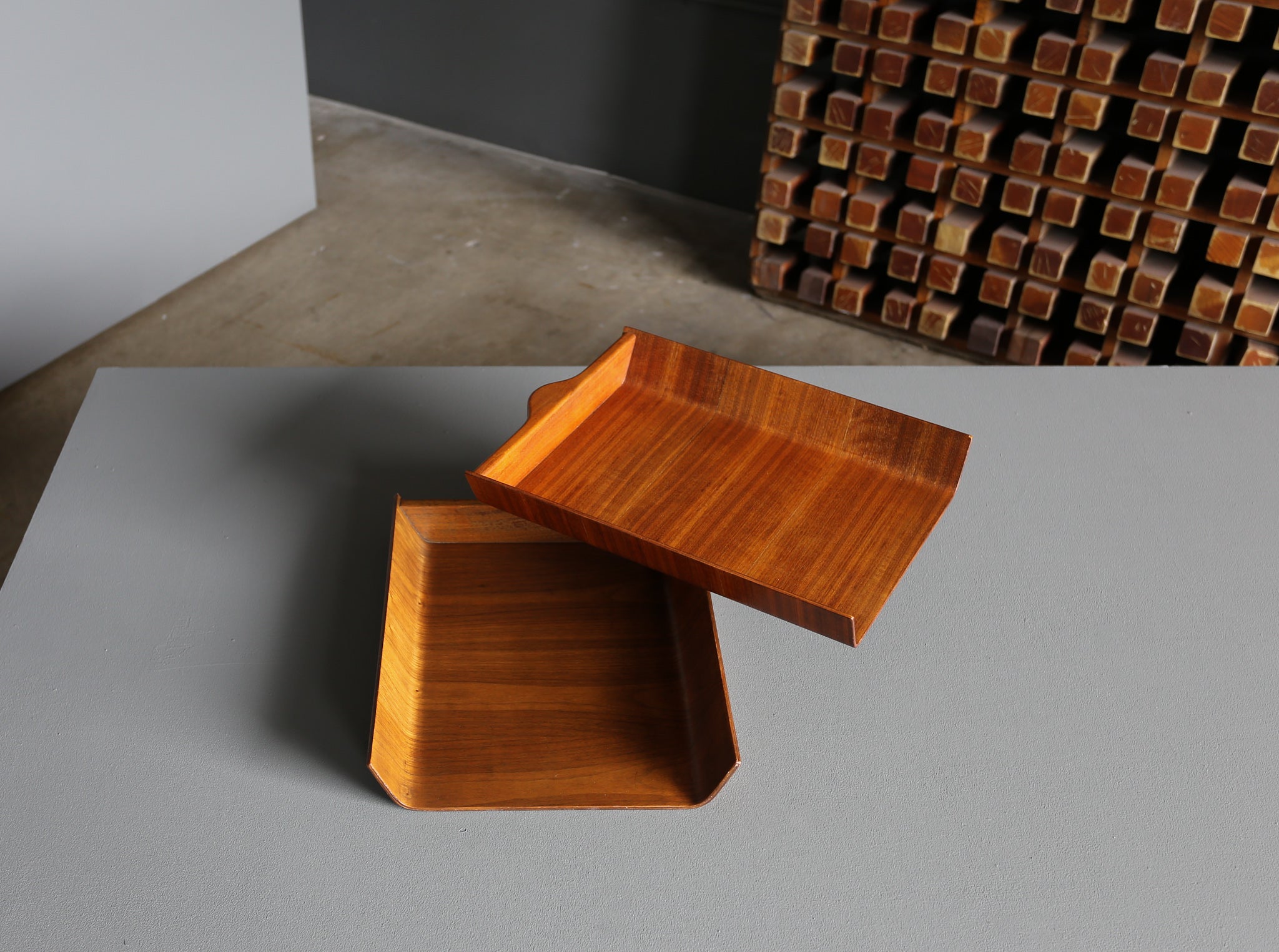 = SOLD = Florence Knoll Molded Plywood Architectural Letter Tray, circa 1960