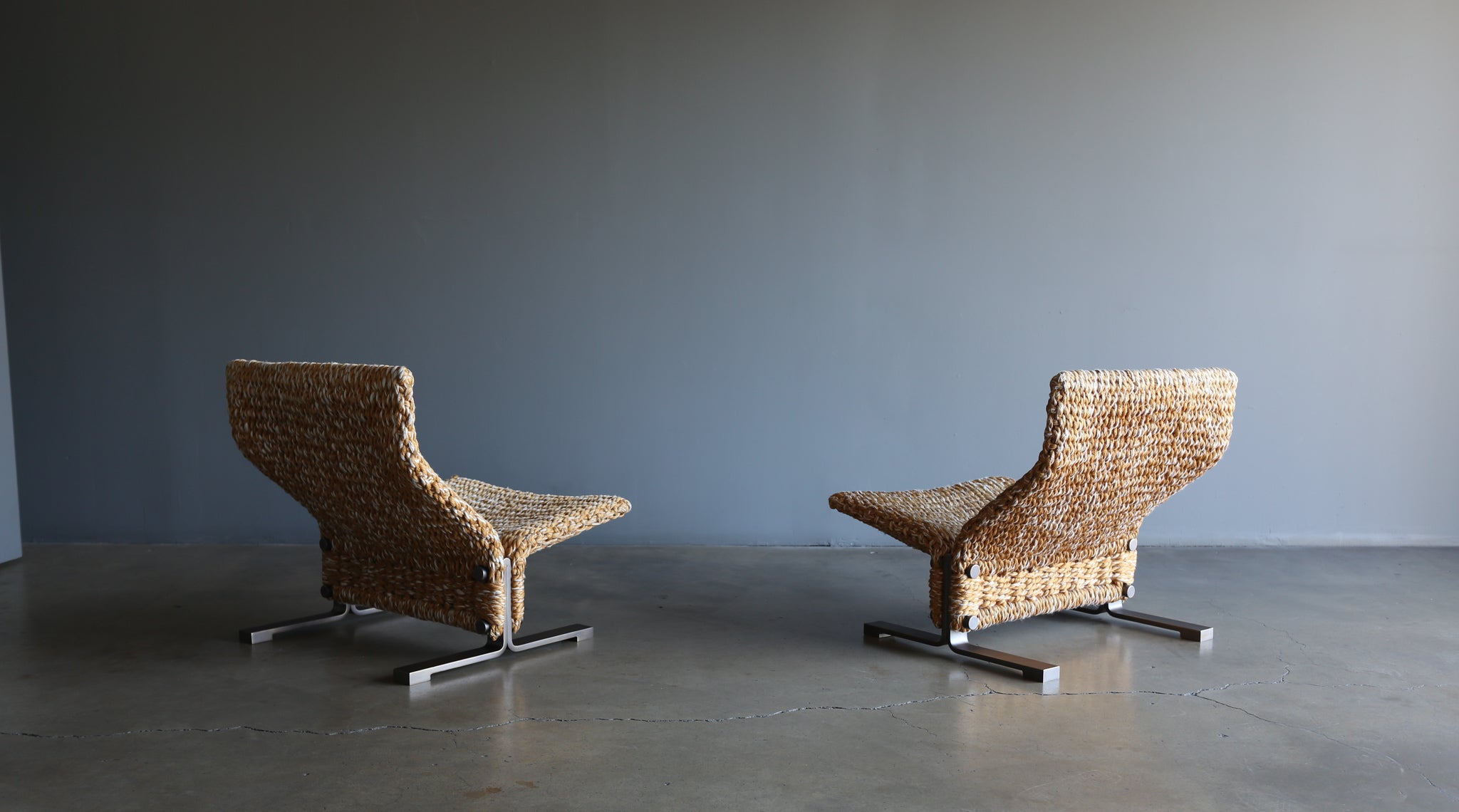 = SOLD = Marzio Cecchi Rope & Bronze Lounge Chairs, circa 1975