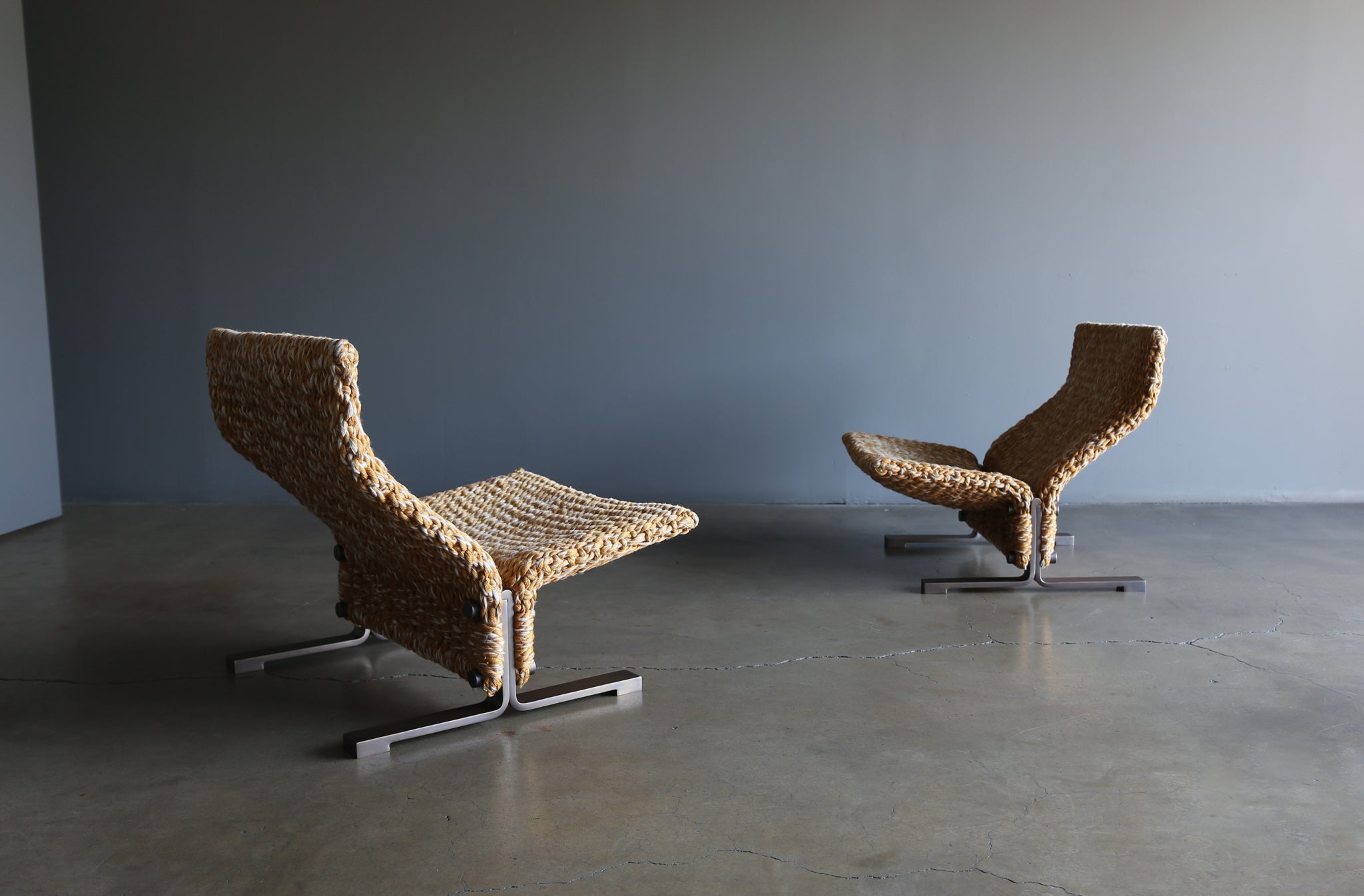 = SOLD = Marzio Cecchi Rope & Bronze Lounge Chairs, circa 1975