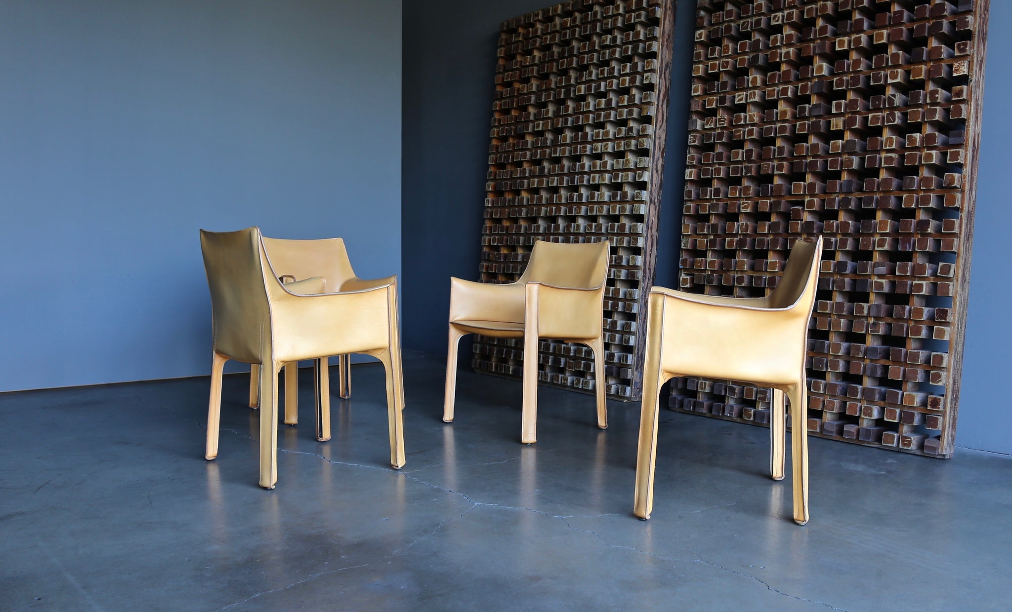 = SOLD = Mario Bellini Set of Four Leather "Cab" Chairs for Cassina