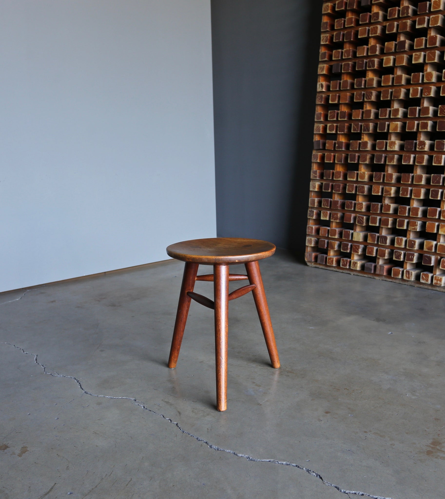 = SOLD = Handcrafted Pair of Tripod Stools circa 1950