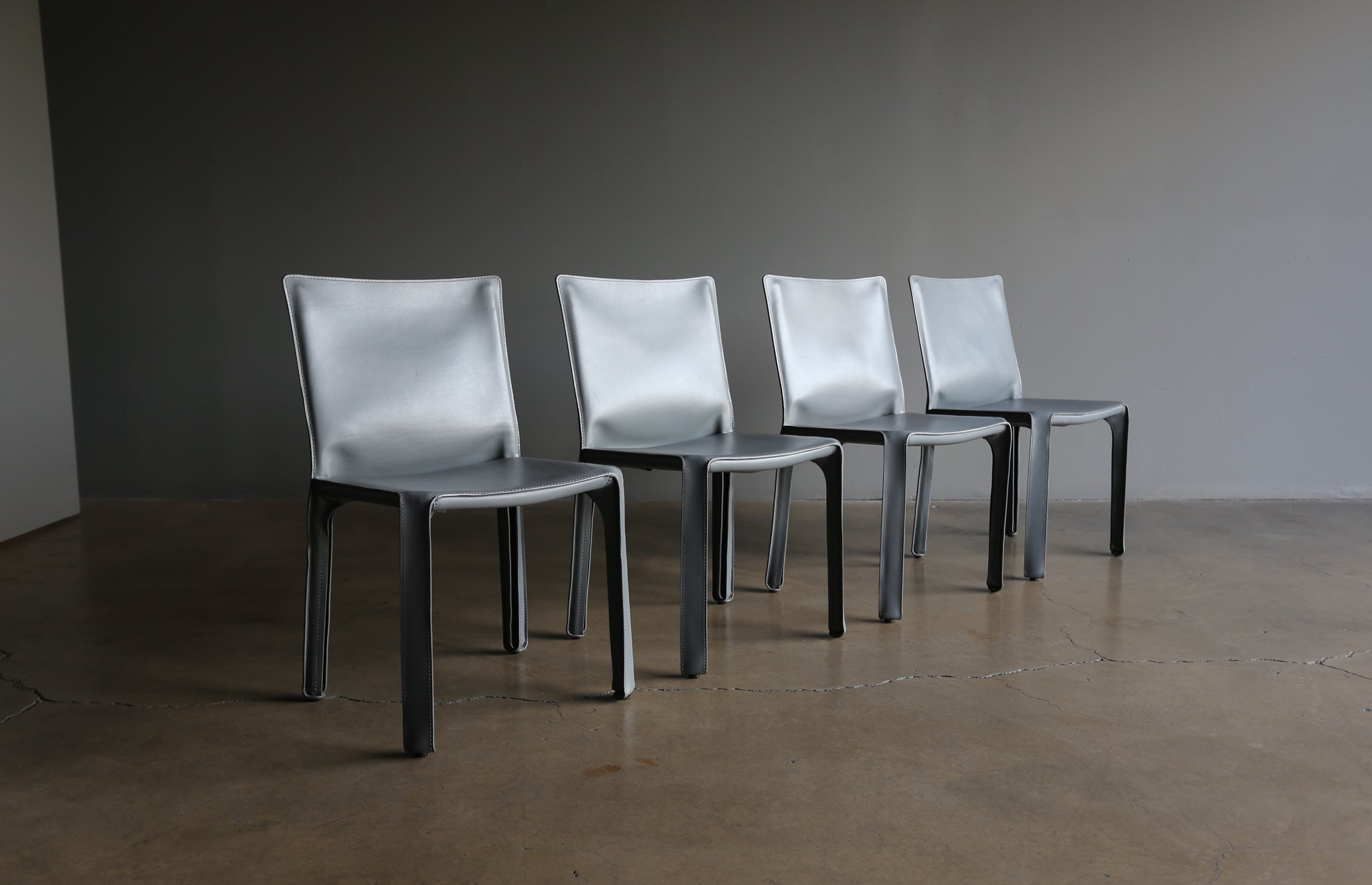 = SOLD = Mario Bellini Grey Leather "Cab" Chairs for Cassina