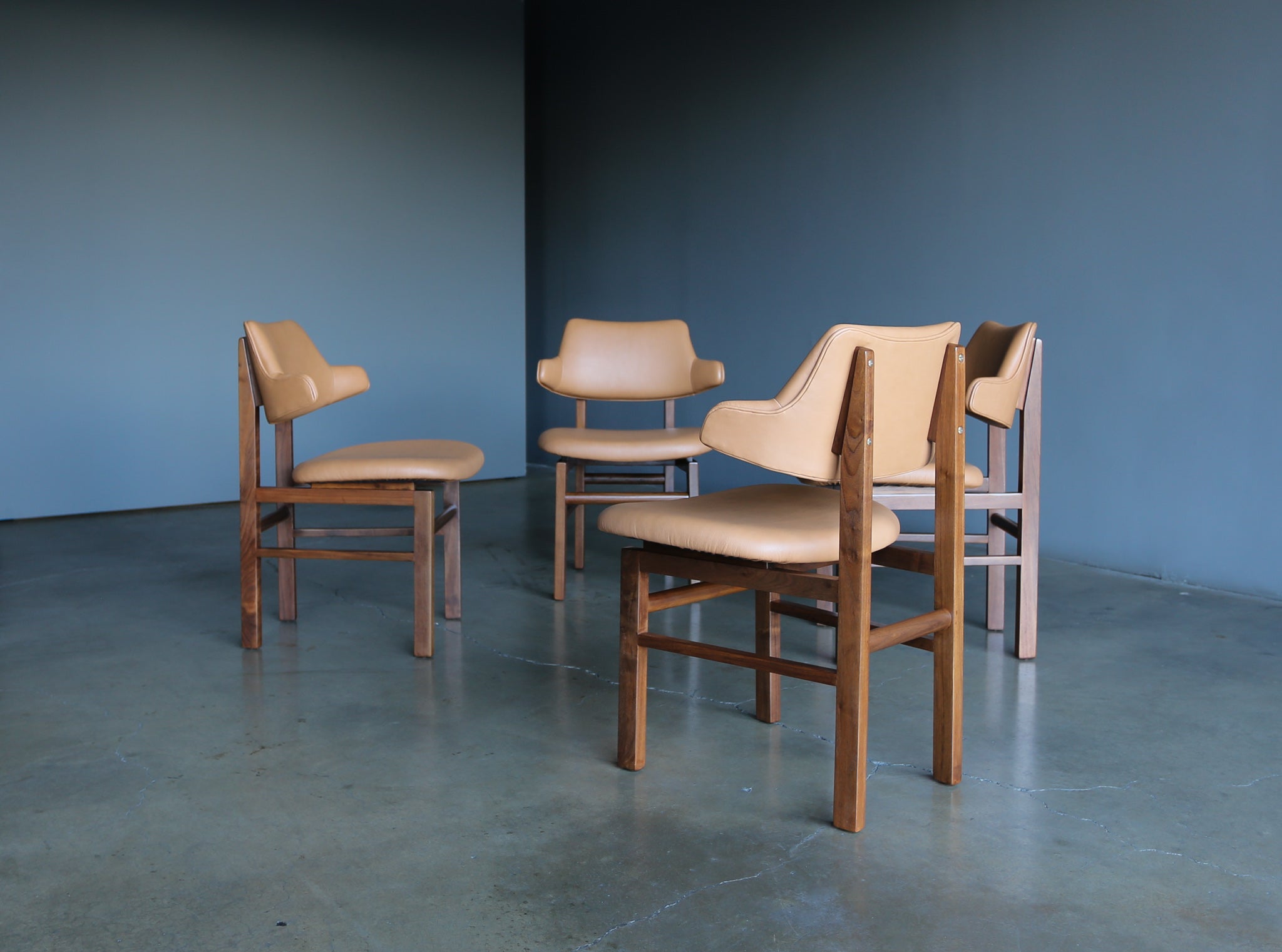 Edward Wormley Walnut & Leather Model 675 Dining Chairs for Dunbar, circa 1955