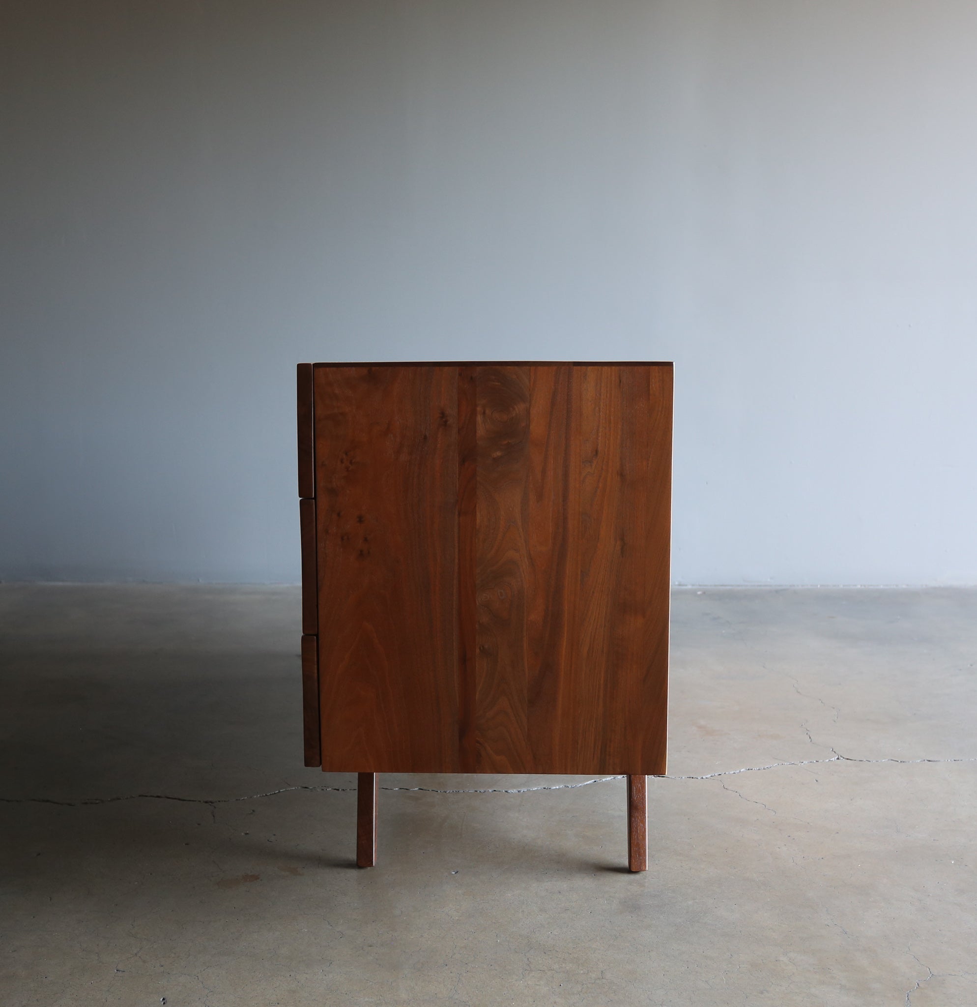 = SOLD = Sculptural Solid Walnut Nine Drawer Dresser, Circa 1965