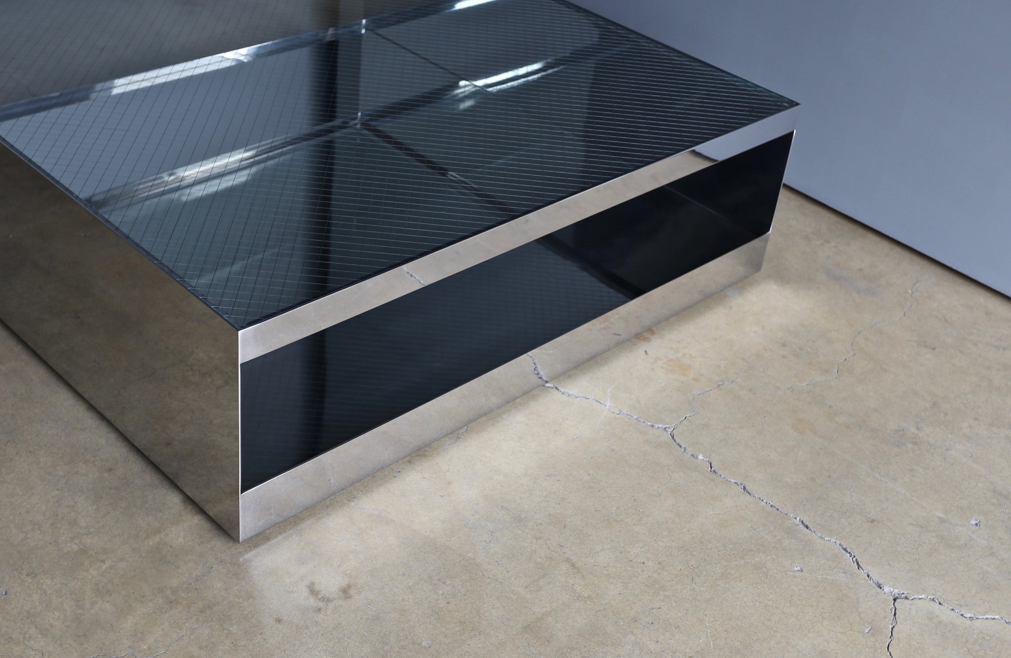 = SOLD = Joe D'urso Polished Stainless Steel Coffee Table for Knoll circa 1981